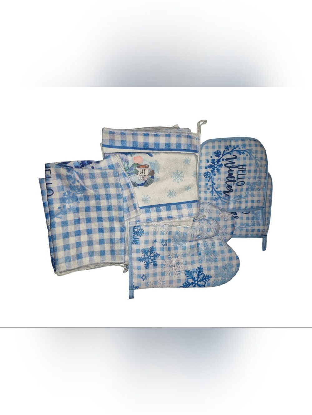 Blue Winter Oven Mitt and Pot Holder Set N Rug